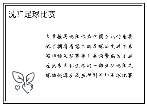 沈阳足球比赛